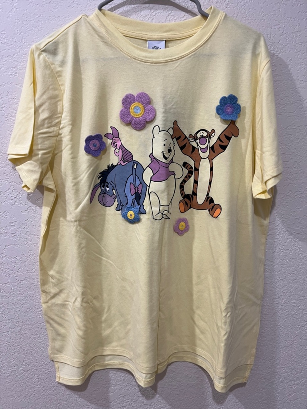Disney Yellow Winnie the Pooh & Friends Short Sleeve Tee with Floral Appliqués